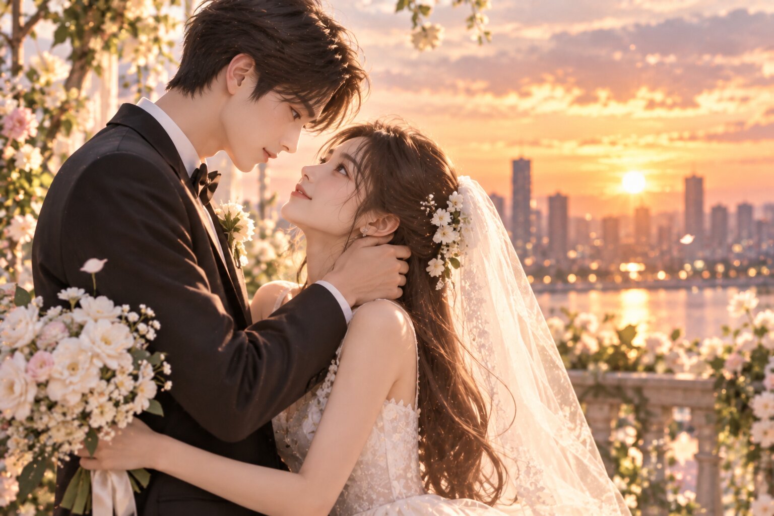 Hai nhân vật chính đứng cạnh nhau trong ánh nắng buổi sáng, không còn khoảng cách và cùng hướng về cuộc sống phía trước