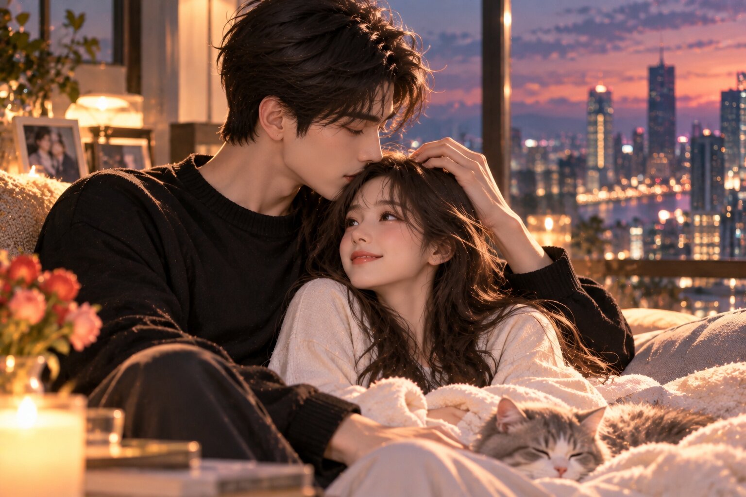 Hai nhân vật chính đứng cạnh nhau trong thành phố lúc sáng sớm, không còn khoảng cách, bầu không khí bình yên thể hiện mối quan hệ đã trưởng thành sau những thử thách