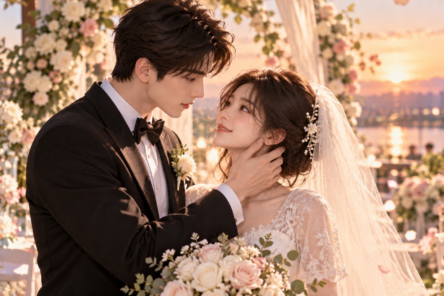 Hai nhân vật chính đứng cạnh nhau trong căn nhà chung với bầu không khí ấm áp, thể hiện cuộc hôn nhân đã trở thành tình yêu và một mái ấm thực sự
