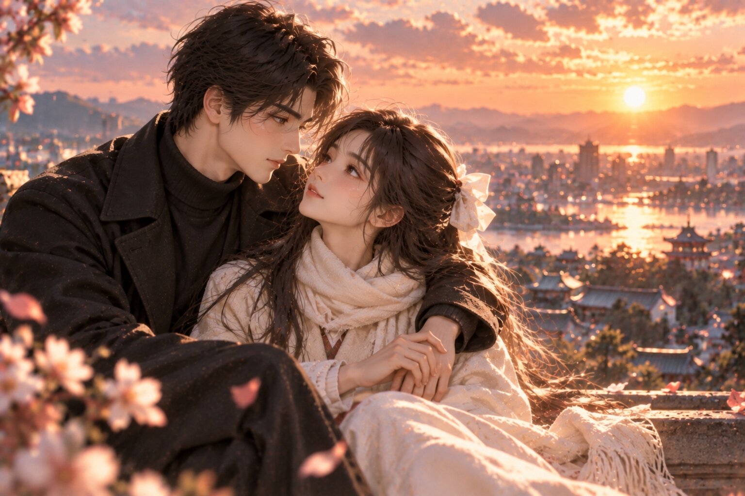  Hai nhân vật chính đứng cạnh nhau trong khung cảnh bình yên sau khi đã vượt qua những khúc mắc, phía trước là con đường mới mà cả hai lựa chọn cùng bước tiếp